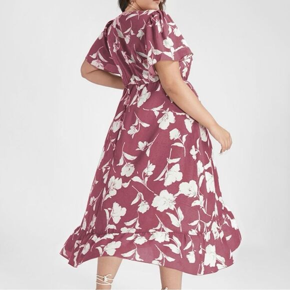 BLOOMCHIC Bloom Floral Ruffle Knot Side Wrap Dress Pink Size 10 - Picture 2 of 14